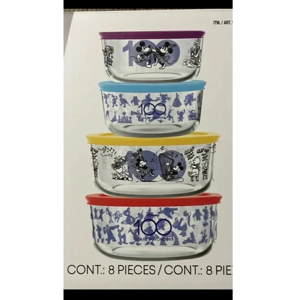 Disney 100 Years of Mickey & Minnie Mouse 8pc Decorated Glass Food Storage - Picture 3 of 4